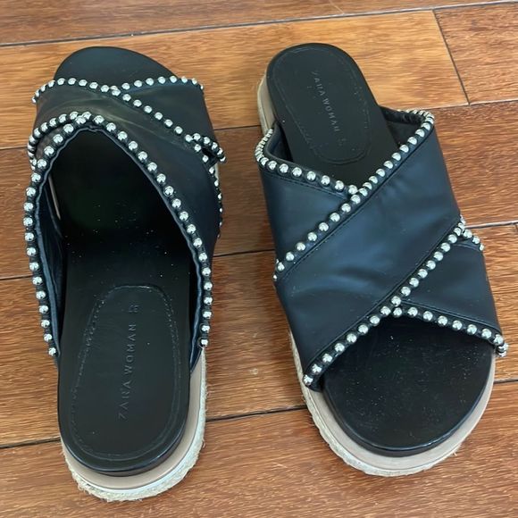 Zara Studded Chunky Espadrille Slip on Sandals - Picture 7 of 10